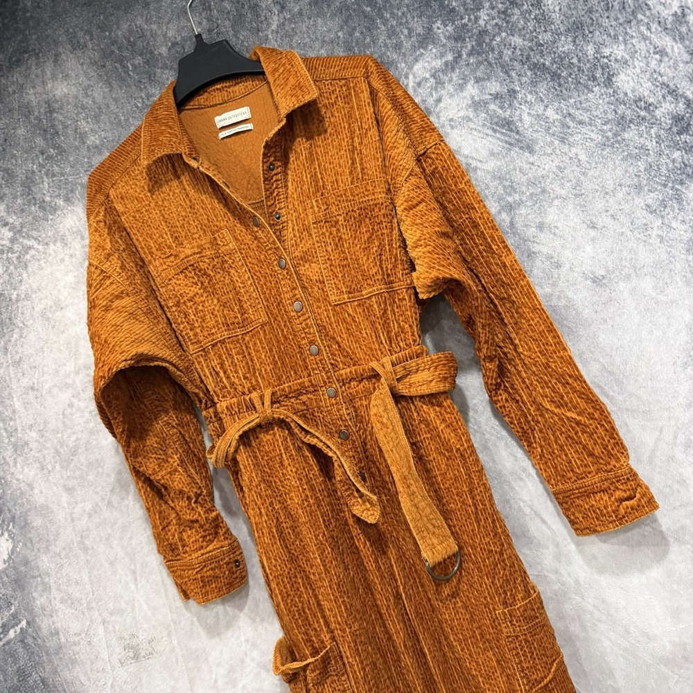 Urban Outfitters Womens M Rust Orange Corduroy Utility Jumpsuit Belted Cotton